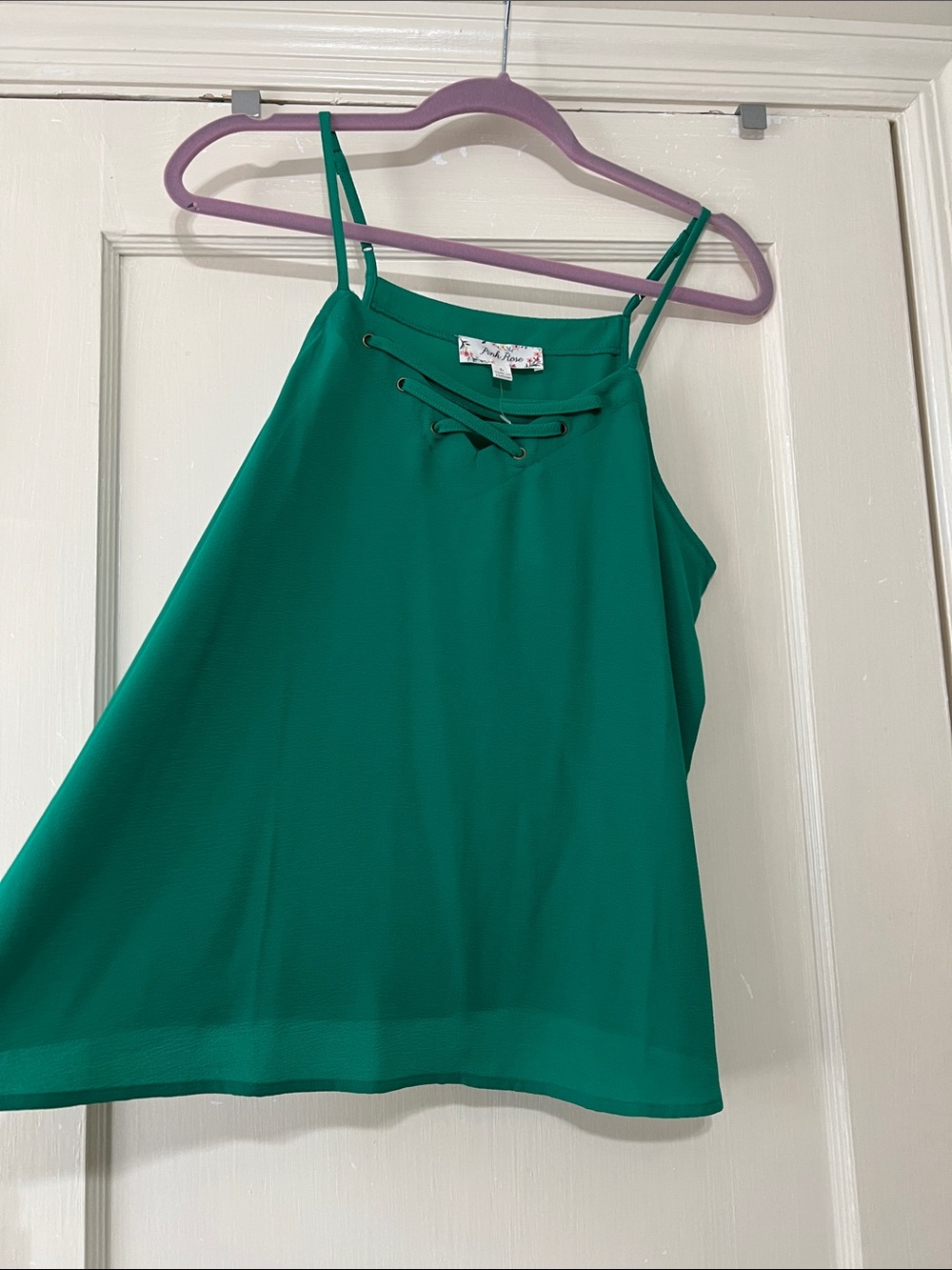 Pink Rose Green Spaghetti Strap Women's Cami
